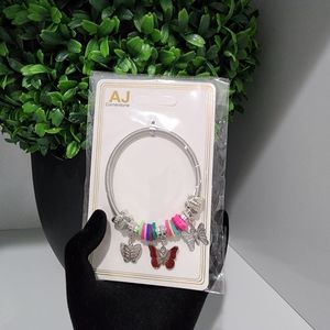 NWT Silver-tone Stretch Bracelet With Red Butterfly